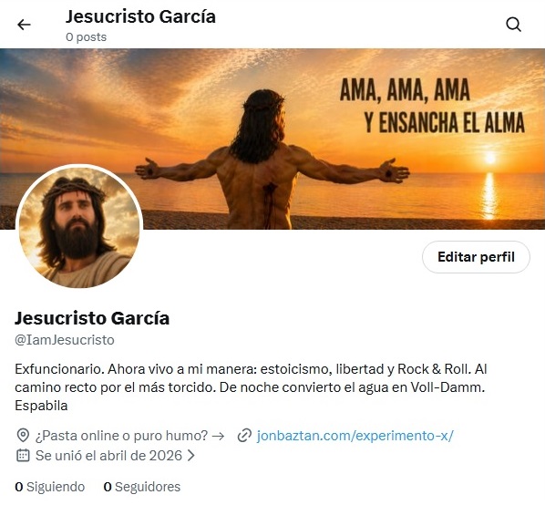 inicio cuenta Jesucristo García 23 de abril 0 seguidores
